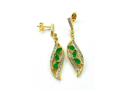 Gold Plated CZ Studded Gemstone Long Dangle Earring